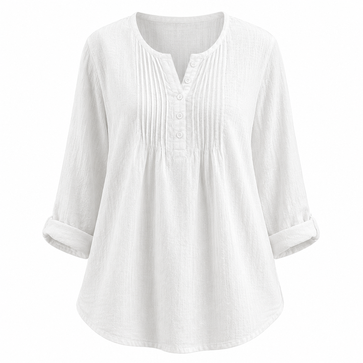 Women's Casual Pleated Henley Blouse – Long Sleeve Relaxed Fit Top