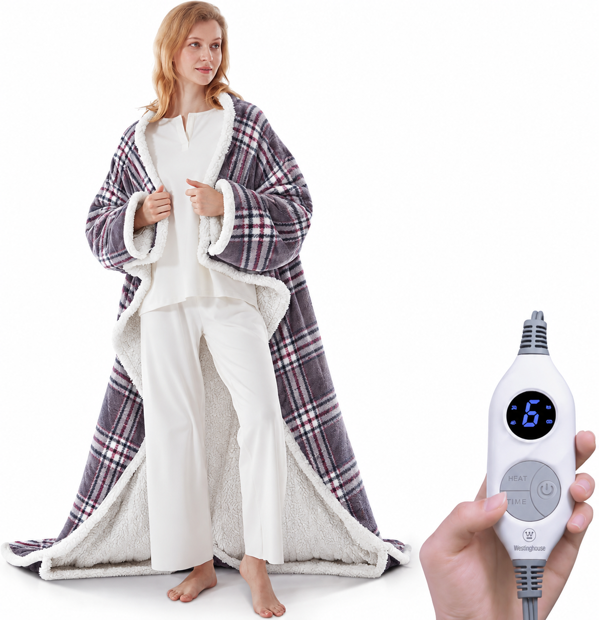🔥Wearable Heated Blanket with Foot Pocket Sherpa🔥Overheat Protection & Auto Shut-Off