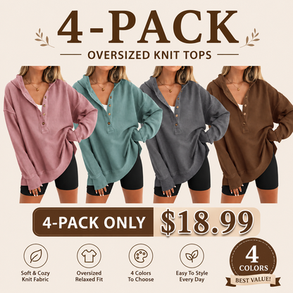 Women's Oversized Button V-Neck Hoodie Sweatshirt Long Sleeve Side Slit Casual Fall Pullover Top