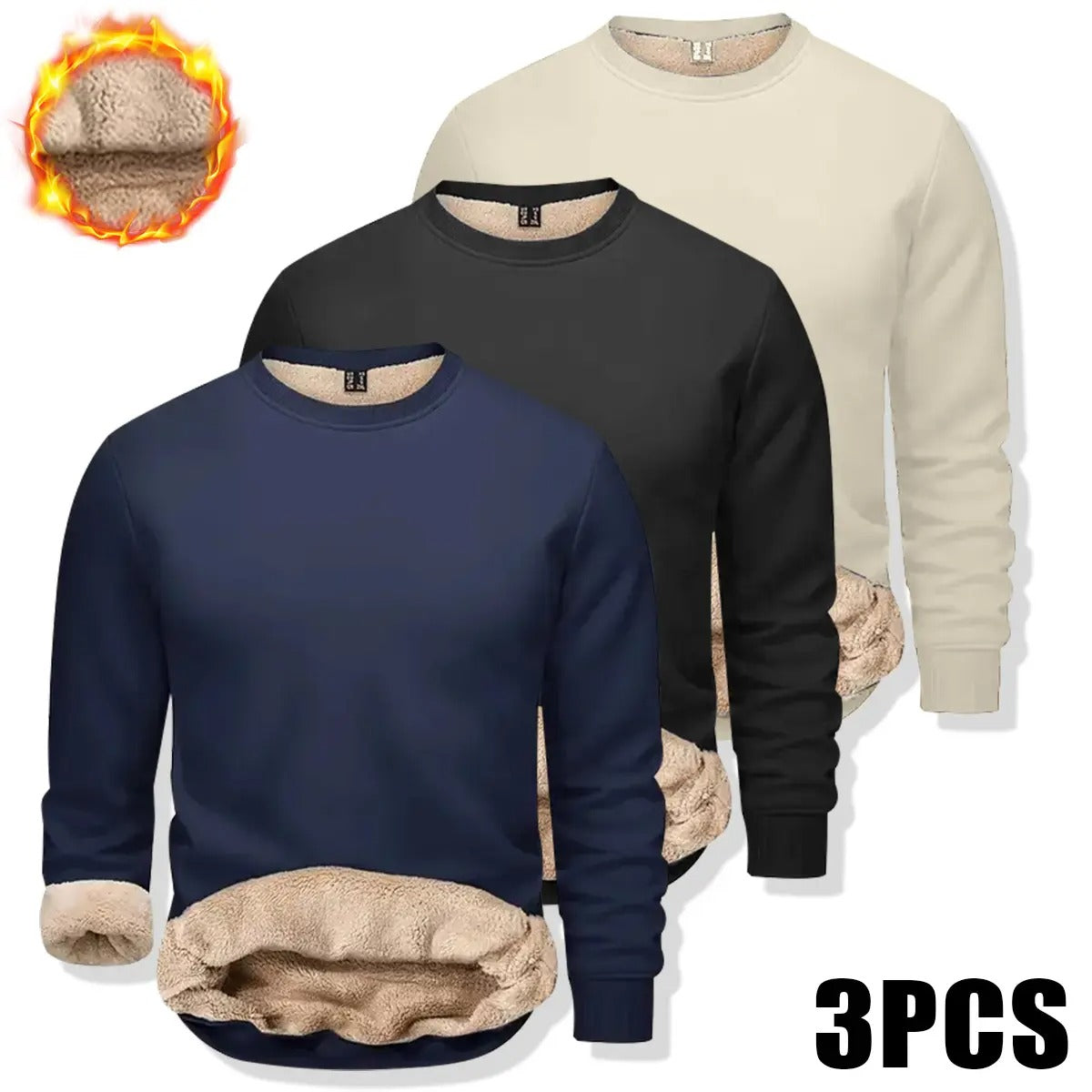 🔥 BEST SELLER | 8PCS $24.99 |Men's Fitted Crewneck Fleece Lined Sweatshirt, Wind Resistant Polyester Athletic Pullover, Casual Fashion Active Tops