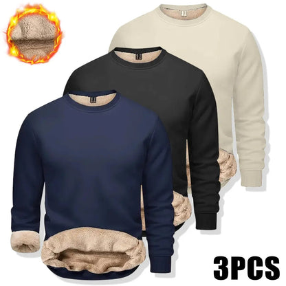 🔥 BEST SELLER | 8PCS $24.99 |Men's Fitted Crewneck Fleece Lined Sweatshirt, Wind Resistant Polyester Athletic Pullover, Casual Fashion Active Tops