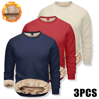 🔥 BEST SELLER | 8PCS $24.99 |Men's Fitted Crewneck Fleece Lined Sweatshirt, Wind Resistant Polyester Athletic Pullover, Casual Fashion Active Tops