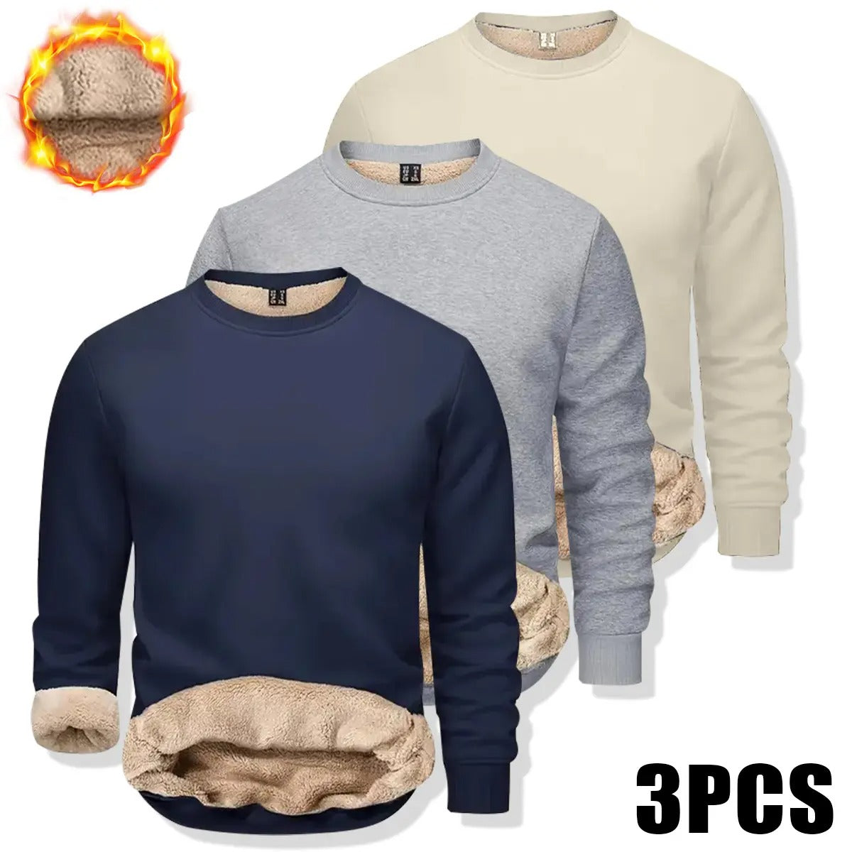 🔥 BEST SELLER | 8PCS $24.99 |Men's Fitted Crewneck Fleece Lined Sweatshirt, Wind Resistant Polyester Athletic Pullover, Casual Fashion Active Tops