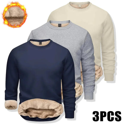 🔥 BEST SELLER | 8PCS $24.99 |Men's Fitted Crewneck Fleece Lined Sweatshirt, Wind Resistant Polyester Athletic Pullover, Casual Fashion Active Tops