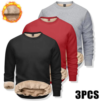 🔥 BEST SELLER | 8PCS $24.99 |Men's Fitted Crewneck Fleece Lined Sweatshirt, Wind Resistant Polyester Athletic Pullover, Casual Fashion Active Tops