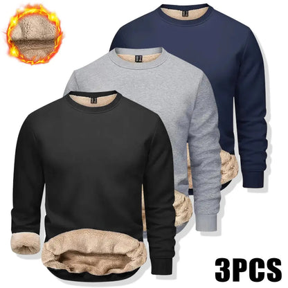 🔥 BEST SELLER | 8PCS $24.99 |Men's Fitted Crewneck Fleece Lined Sweatshirt, Wind Resistant Polyester Athletic Pullover, Casual Fashion Active Tops