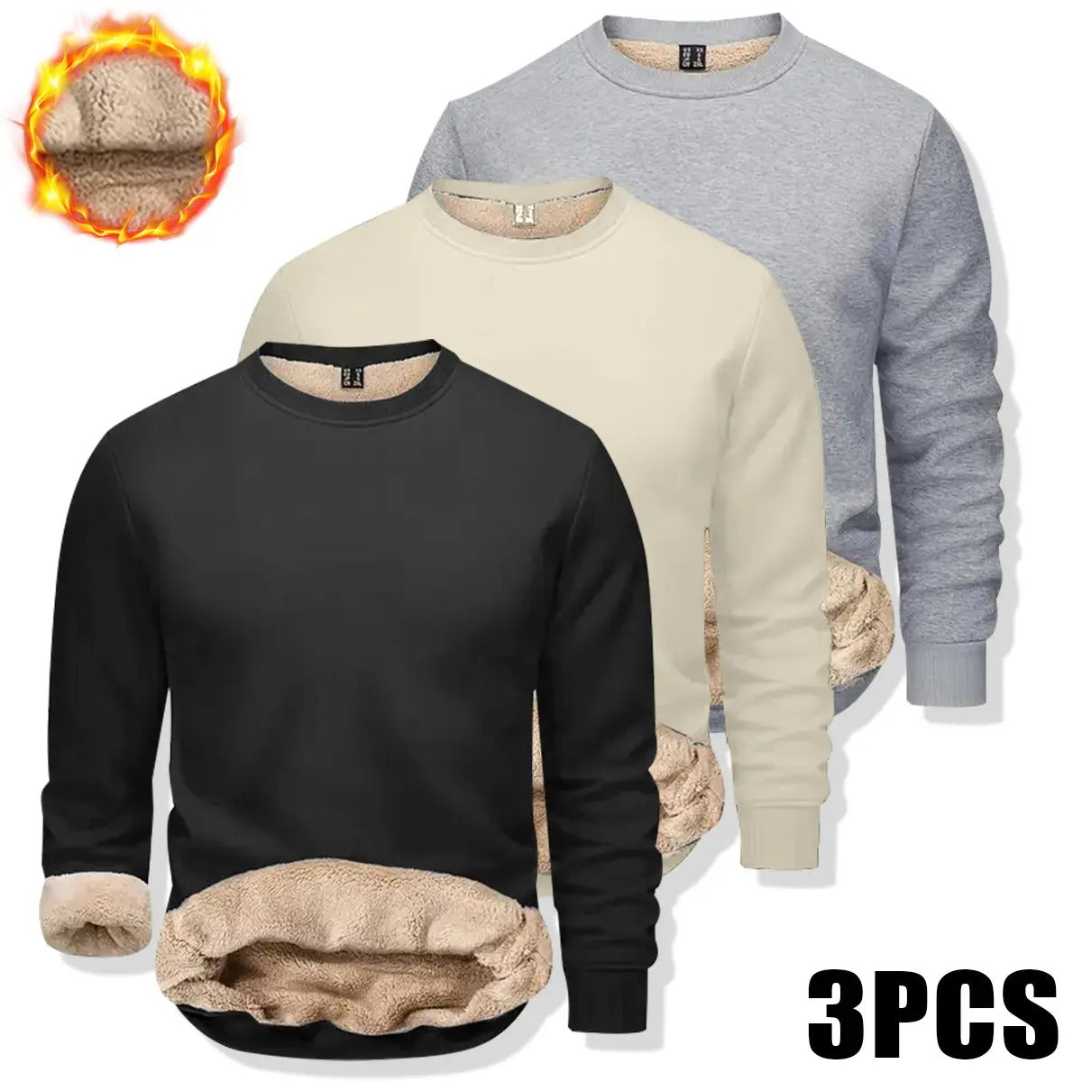🔥 BEST SELLER | 8PCS $24.99 |Men's Fitted Crewneck Fleece Lined Sweatshirt, Wind Resistant Polyester Athletic Pullover, Casual Fashion Active Tops
