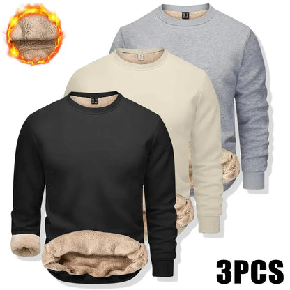 🔥 BEST SELLER | 8PCS $24.99 |Men's Fitted Crewneck Fleece Lined Sweatshirt, Wind Resistant Polyester Athletic Pullover, Casual Fashion Active Tops