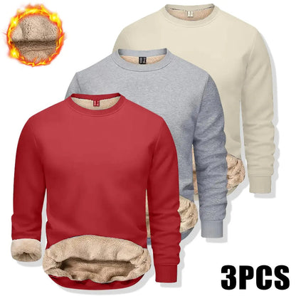 🔥 BEST SELLER | 8PCS $24.99 |Men's Fitted Crewneck Fleece Lined Sweatshirt, Wind Resistant Polyester Athletic Pullover, Casual Fashion Active Tops