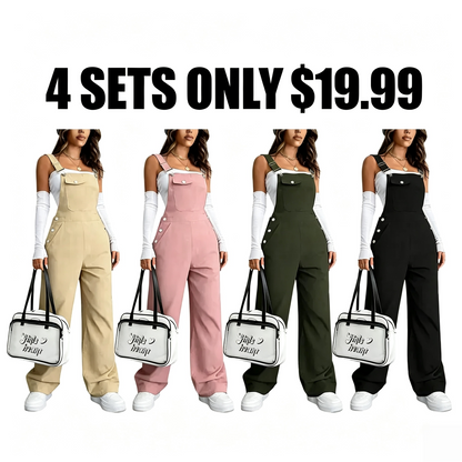 Women's solid color jumpsuit with pockets