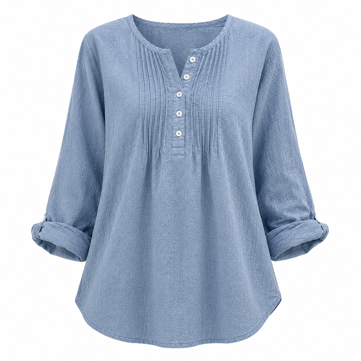 Women's Casual Pleated Henley Blouse – Long Sleeve Relaxed Fit Top