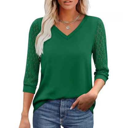 Womens 3/4 Length Sleeve Tops Trendy V Neck T Shirts