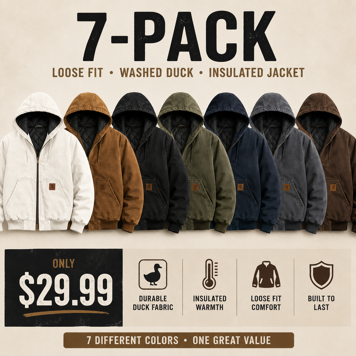 🔥Last Day Promotion!🔥CHT J130 Men's Loose Fit Washed Duck Insulated Active Jacket