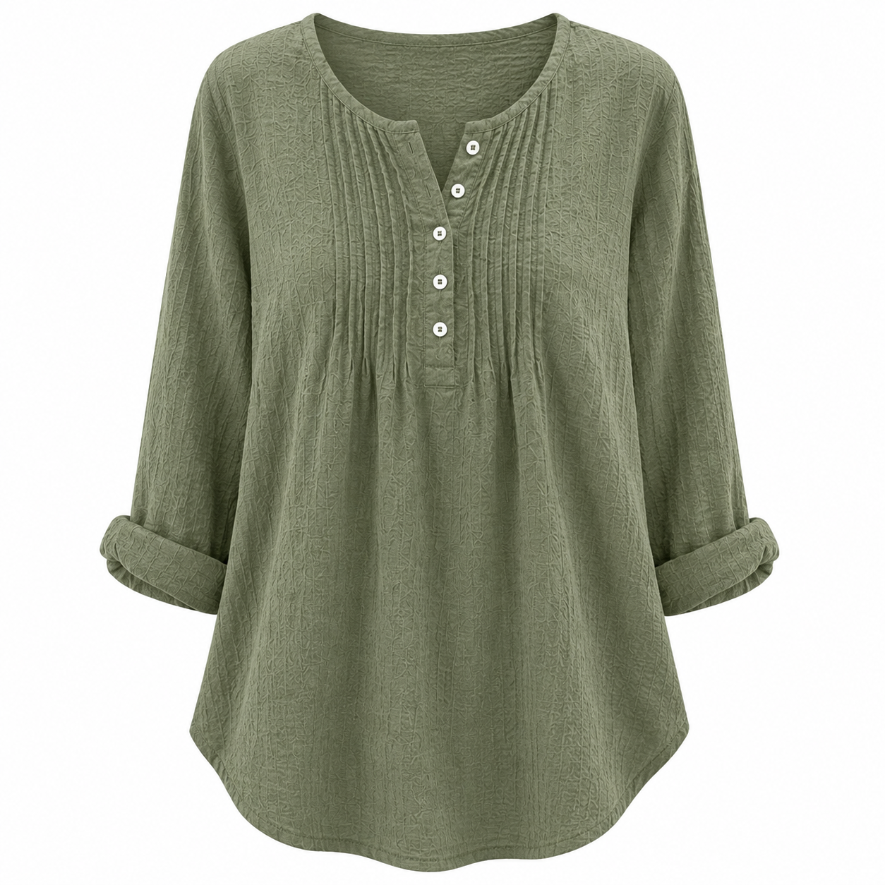 Women's Casual Pleated Henley Blouse – Long Sleeve Relaxed Fit Top