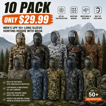 Men's UPF 50+ Long Sleeve Fishing Hoodie with UV Neck Gaiter